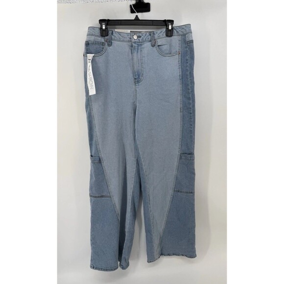 Tinseltown Jeans Junior 11/30 Light Wash Hi Rise Wide Leg Two Tone Paneled Denim - Picture 1 of 13
